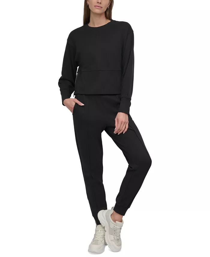 DKNY Sport Women's Cropped Crewneck Side-Zip Sweatshirt Women's Fashion Shoes & Accessories