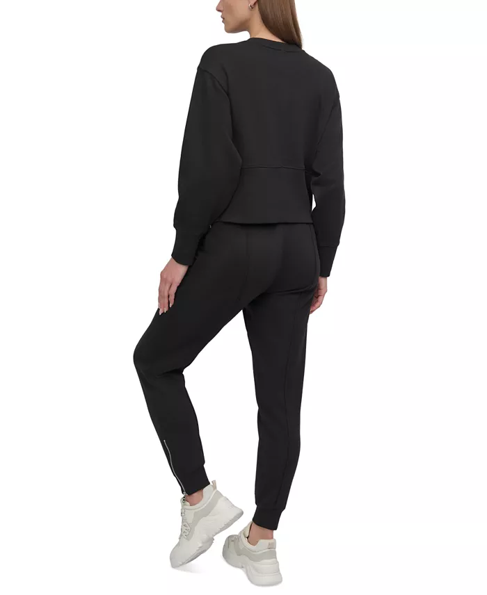 DKNY Sport Women's Cropped Crewneck Side-Zip Sweatshirt Women's Fashion Shoes & Accessories