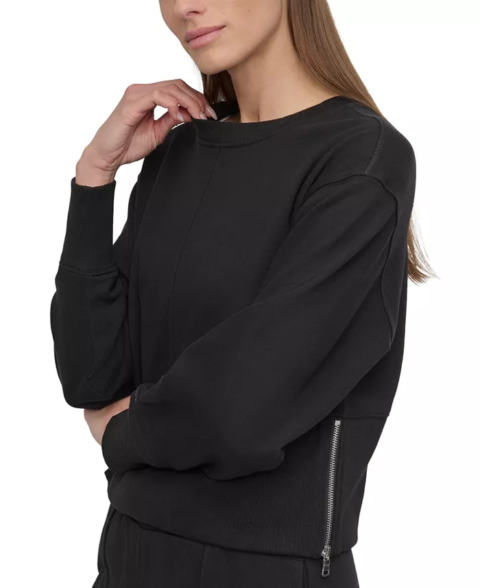 DKNY Sport Women's Cropped Crewneck Side-Zip Sweatshirt Women's Fashion Shoes & Accessories