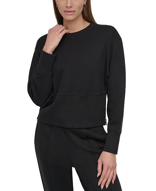 DKNY Sport Women's Cropped Crewneck Side-Zip Sweatshirt Women's Fashion Shoes & Accessories