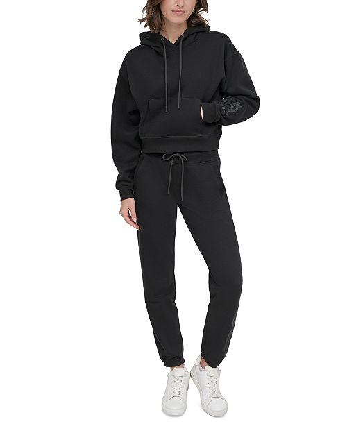 DKNY Sport Women's Cropped Logo Hoodie Women's Fashion Shoes & Accessories