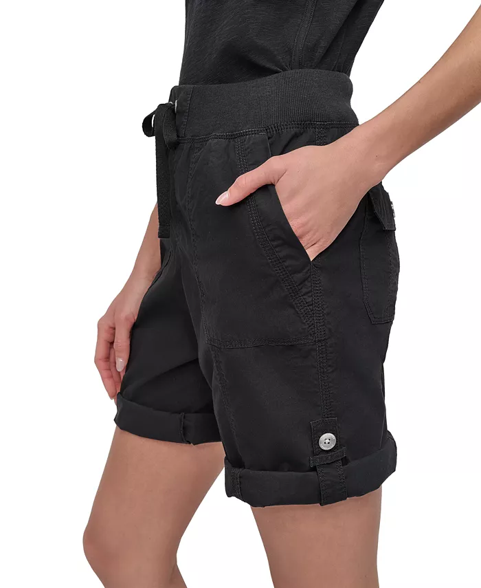 DKNY Sport Women's Smocked-Waist Convertible Shorts Women's Fashion Shoes & Accessories