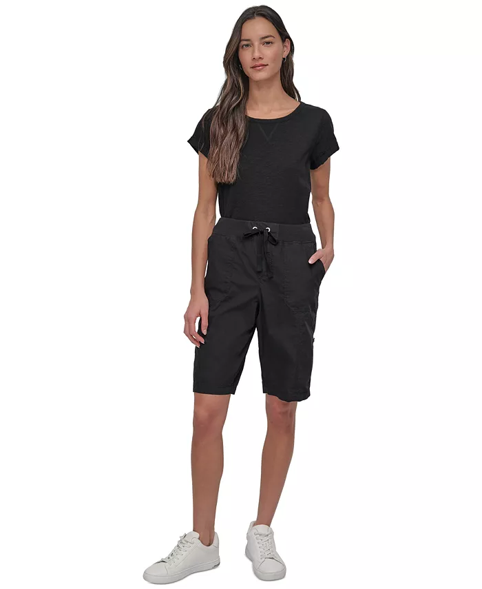 DKNY Sport Women's Smocked-Waist Convertible Shorts Women's Fashion Shoes & Accessories