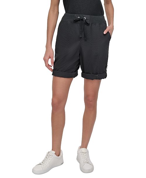 DKNY Sport Women's Smocked-Waist Convertible Shorts Women's Fashion Shoes & Accessories
