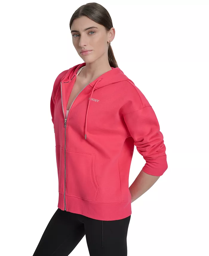 DKNY Sport Women's Studded Mini-Logo Full-Zip Hoodie Women's Fashion Shoes & Accessories