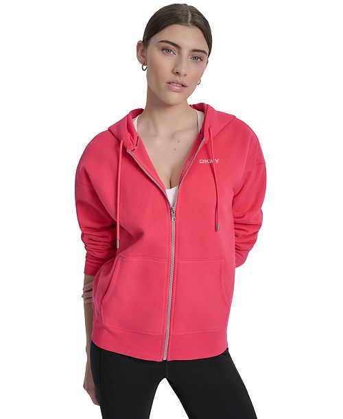 DKNY Sport Women's Studded Mini-Logo Full-Zip Hoodie Women's Fashion Shoes & Accessories