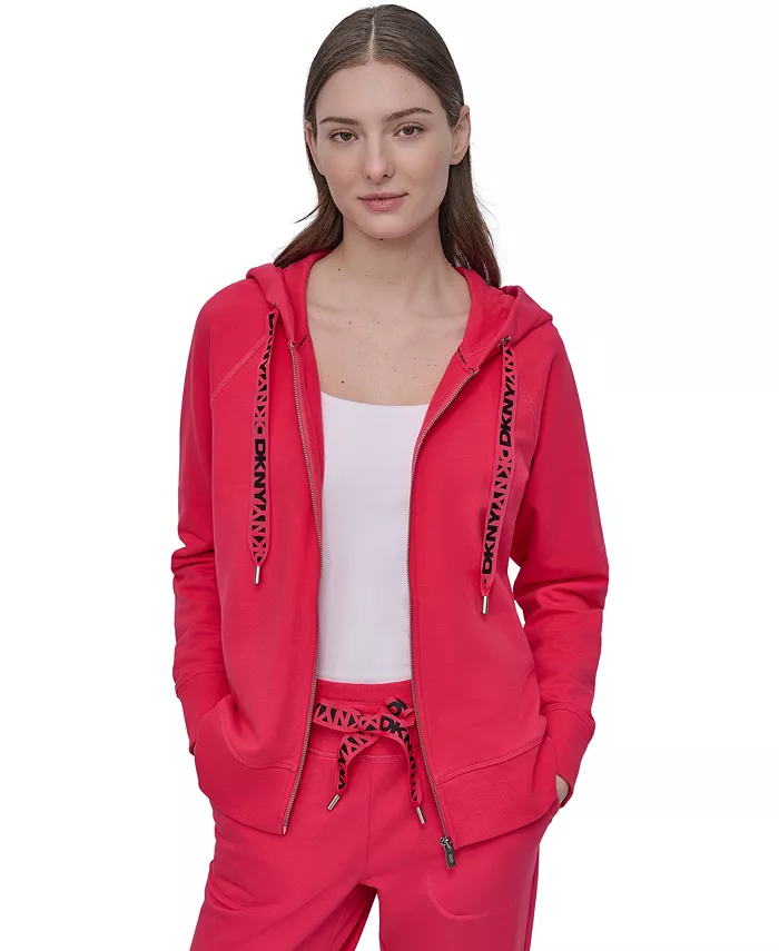 DKNY Sport Women's Two-Tone Zip-Front Long-Sleeve Hoodie Women's Fashion Shoes & Accessories