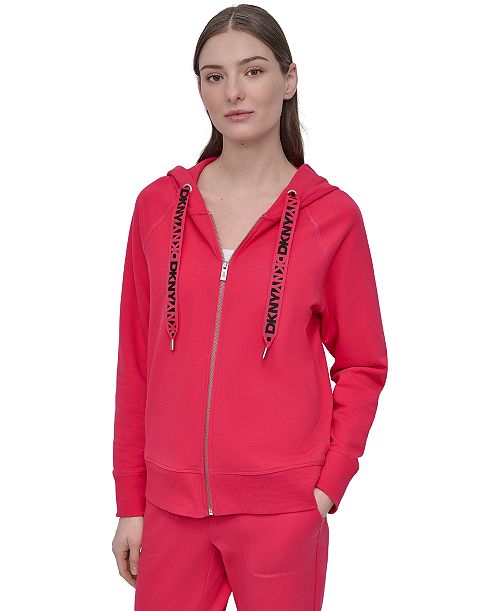DKNY Sport Women's Two-Tone Zip-Front Long-Sleeve Hoodie Women's Fashion Shoes & Accessories