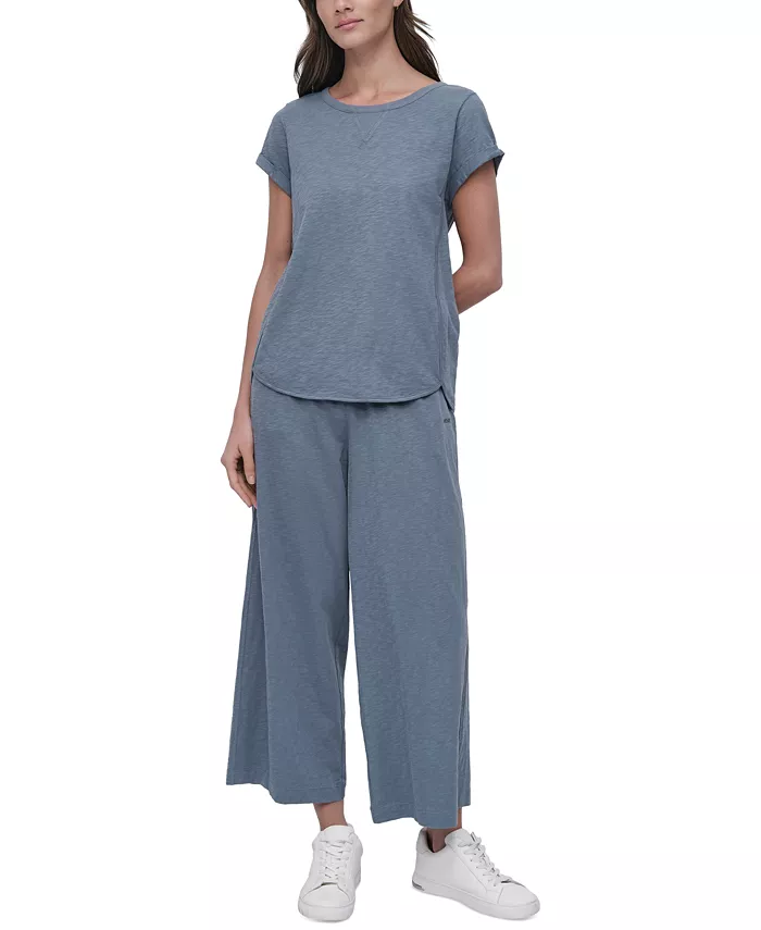 DKNY Sport Women's V-Inset Roll-Sleeve T-Shirt Women's Fashion Shoes & Accessories