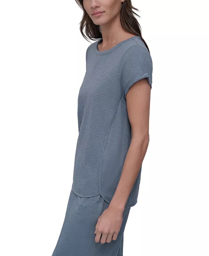 DKNY Sport Women's V-Inset Roll-Sleeve T-Shirt Women's Fashion Shoes & Accessories