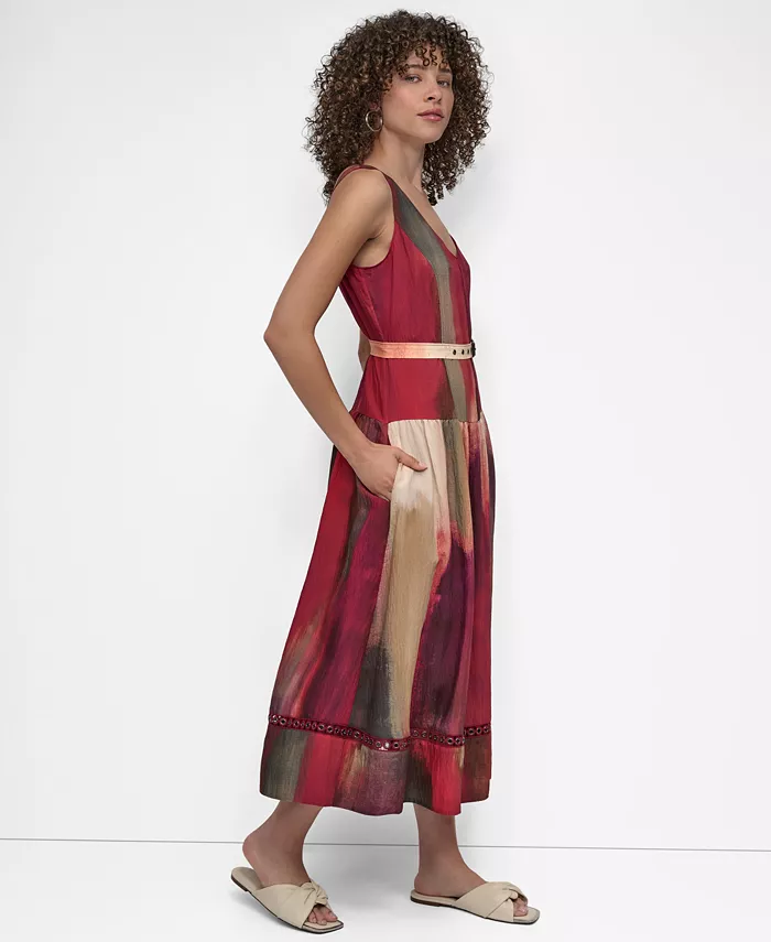 DKNY Women's Abstract-Print Midi Dress Women's Fashion Shoes & Accessories