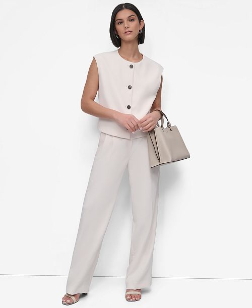 DKNY Women's Aero Crepe Vest & Pleated Pants Women's Fashion Shoes & Accessories