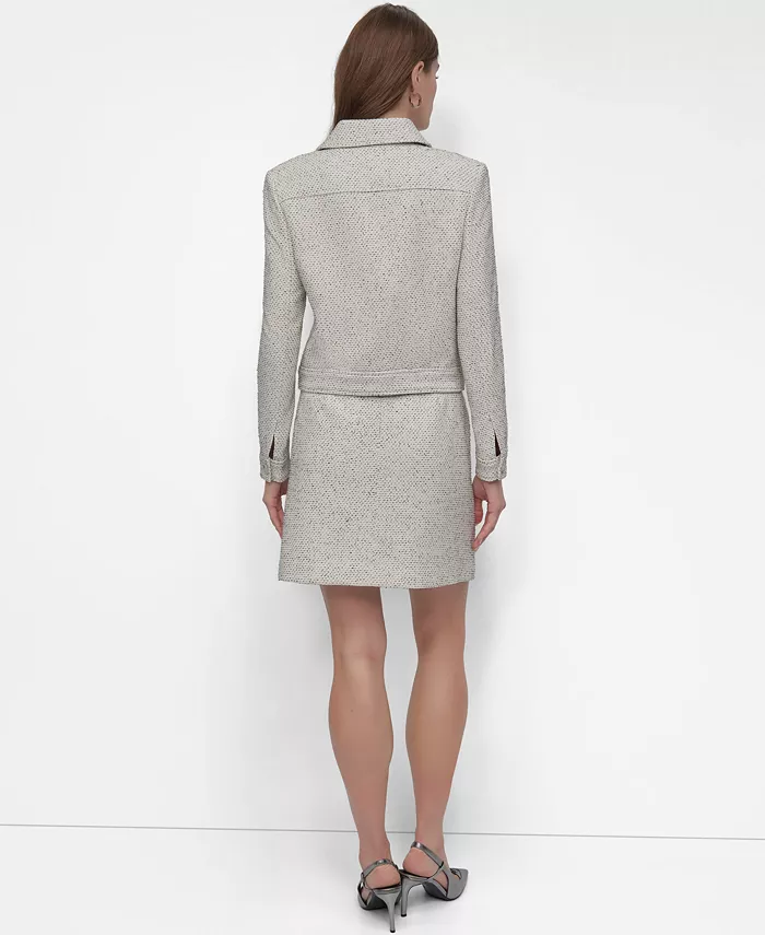 DKNY Women's Button-Front Long-Sleeve Crop Jacket Women's Fashion Shoes & Accessories