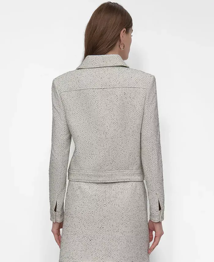 DKNY Women's Button-Front Long-Sleeve Crop Jacket Women's Fashion Shoes & Accessories