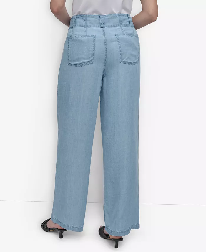DKNY Women's Chambray Wide-Leg Pants Women's Fashion Shoes & Accessories
