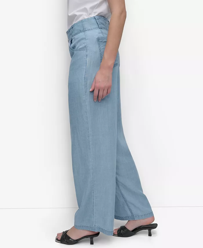 DKNY Women's Chambray Wide-Leg Pants Women's Fashion Shoes & Accessories