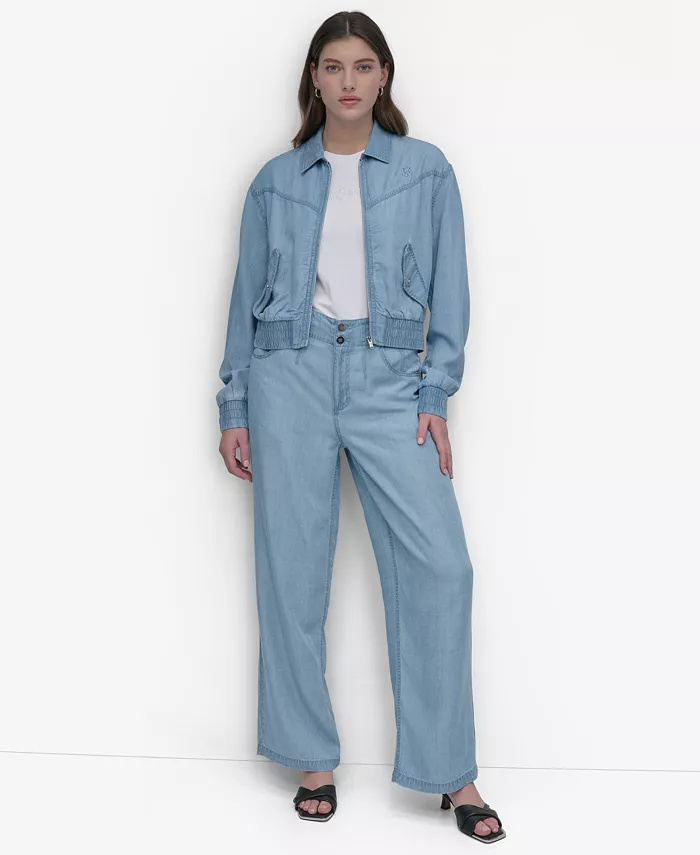 DKNY Women's Chambray Wide-Leg Pants Women's Fashion Shoes & Accessories