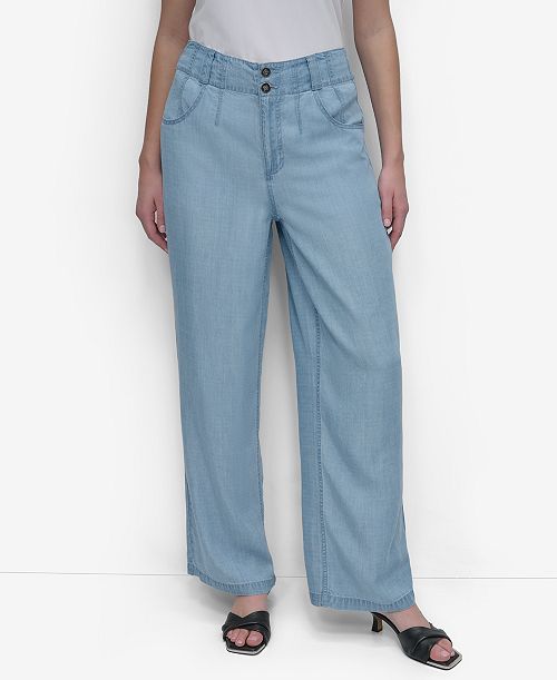 DKNY Women's Chambray Wide-Leg Pants Women's Fashion Shoes & Accessories