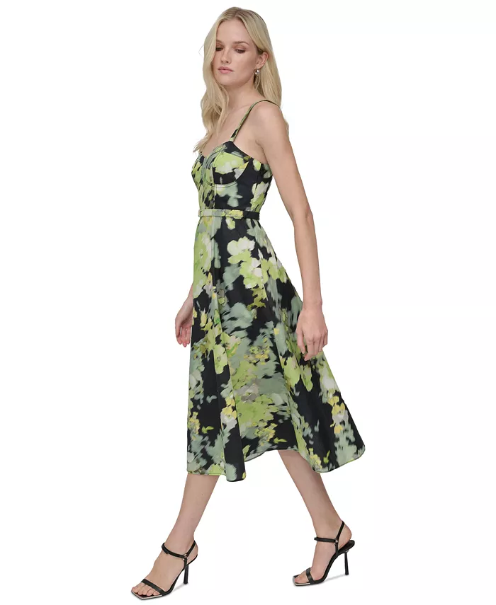 DKNY Women's Cotton Corset Belted Midi Dress Women's Fashion Shoes & Accessories
