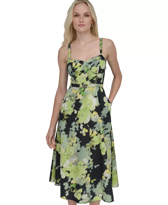 DKNY Women's Cotton Corset Belted Midi Dress Women's Fashion Shoes & Accessories