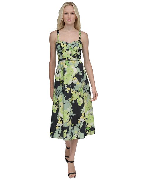DKNY Women's Cotton Corset Belted Midi Dress Women's Fashion Shoes & Accessories