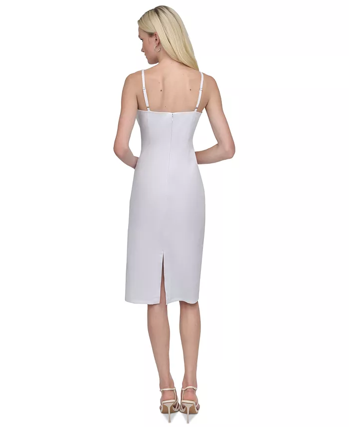 DKNY Women's Cotton Square-Neck Ruched Sleeveless Dress Women's Fashion Shoes & Accessories