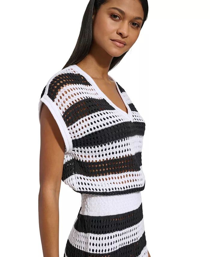 DKNY Women's Crochet Cotton Cover-Up Dress Women's Fashion Shoes & Accessories