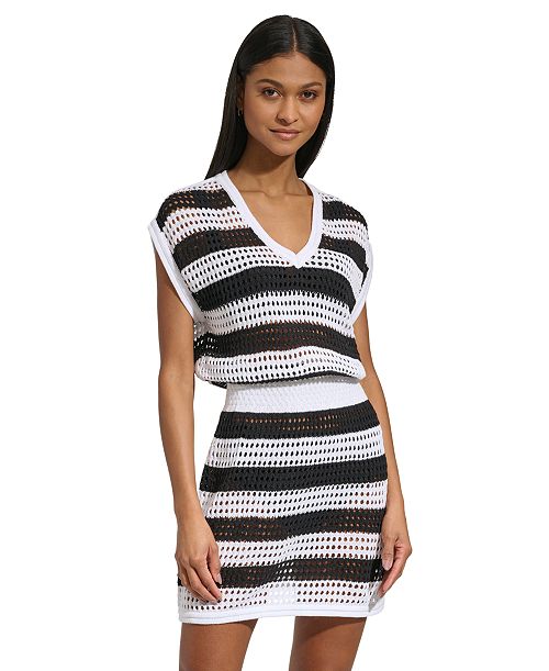 DKNY Women's Crochet Cotton Cover-Up Dress Women's Fashion Shoes & Accessories