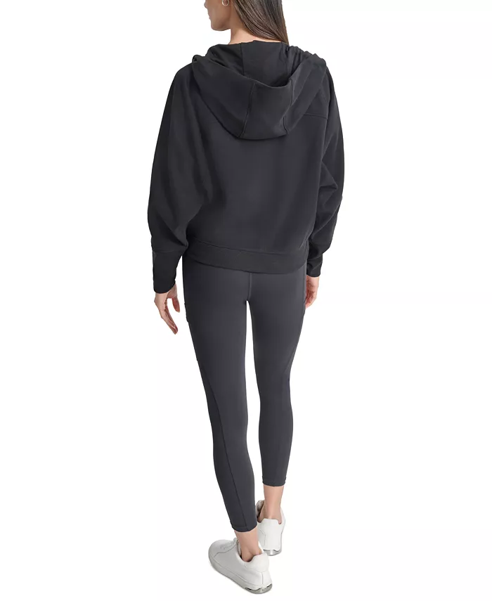 DKNY Women's Embroidered-Logo Cropped Zip-Front Fleece Hoodie Women's Fashion Shoes & Accessories