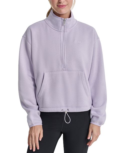 DKNY Women's Fleece Half-Zip Bungee-Hem Sweatshirt Women's Fashion Shoes & Accessories