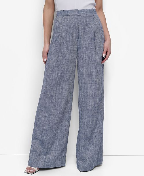 DKNY Women's High Rise Wide-Leg Pants Women's Fashion Shoes & Accessories