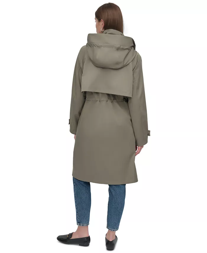 DKNY Women's Hooded Zip-Front Long Anorak Coat Women's Fashion Shoes & Accessories