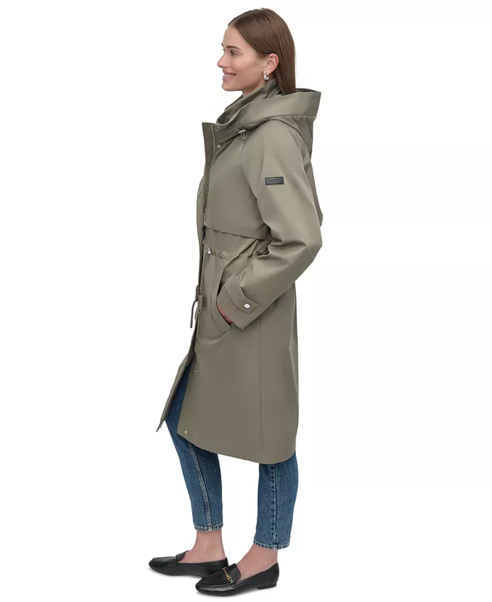 DKNY Women's Hooded Zip-Front Long Anorak Coat Women's Fashion Shoes & Accessories
