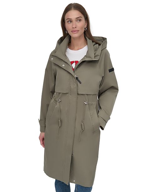 DKNY Women's Hooded Zip-Front Long Anorak Coat Women's Fashion Shoes & Accessories