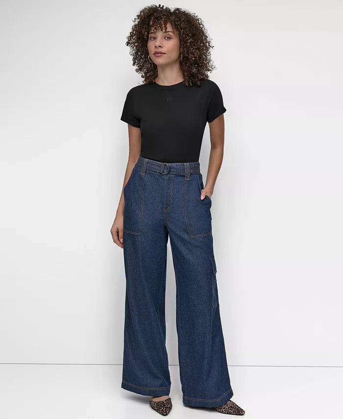 DKNY Women's Lightweight Wide-Leg Jeans Women's Fashion Shoes & Accessories