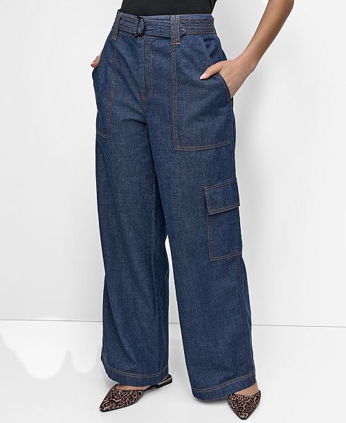 DKNY Women's Lightweight Wide-Leg Jeans Women's Fashion Shoes & Accessories