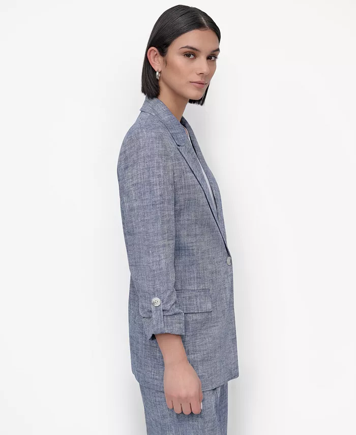 DKNY Women's Linen Blend One-Button Blazer Women's Fashion Shoes & Accessories