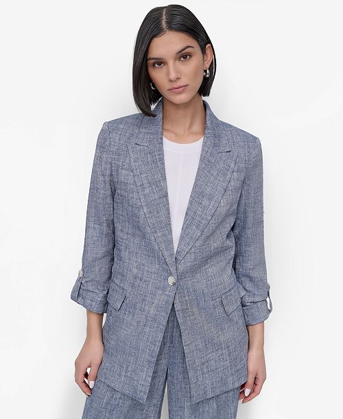 DKNY Women's Linen Blend One-Button Blazer Women's Fashion Shoes & Accessories