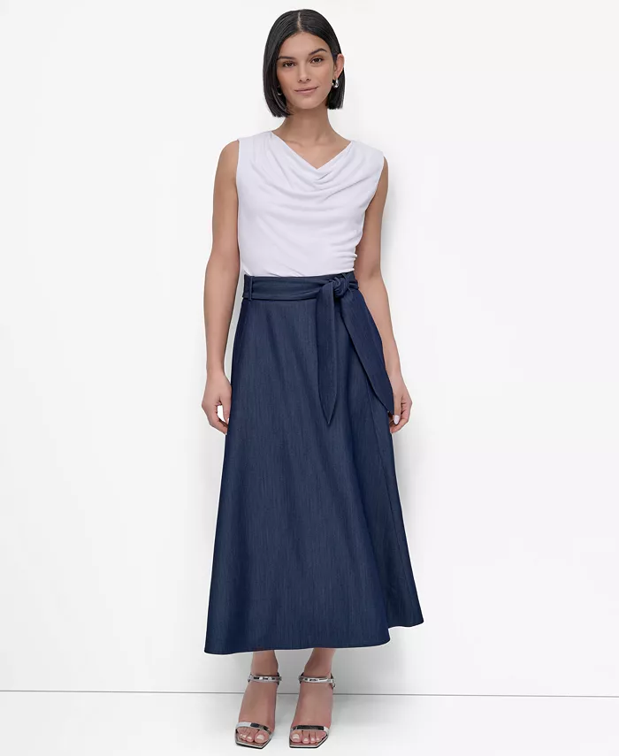 DKNY Women's Maxi Skirt With Tie Belt Women's Fashion Shoes & Accessories