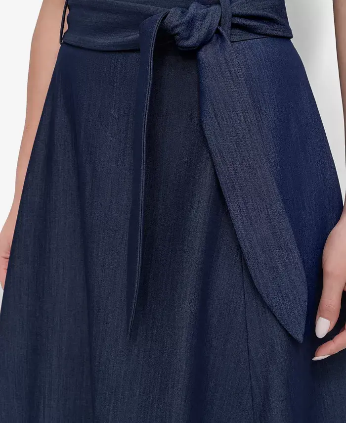 DKNY Women's Maxi Skirt With Tie Belt Women's Fashion Shoes & Accessories