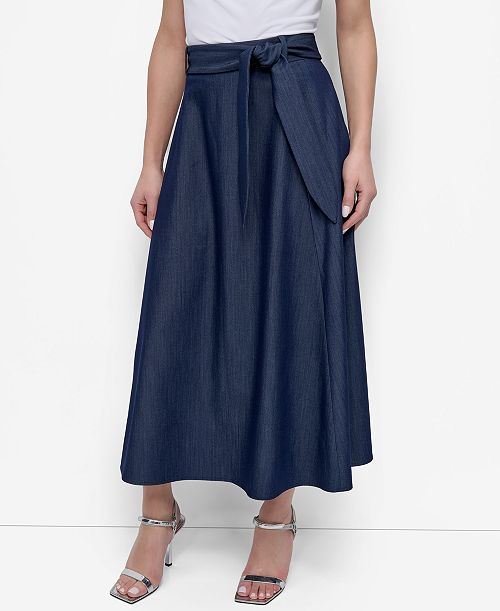 DKNY Women's Maxi Skirt with Tie Belt Women's Fashion Shoes & Accessories