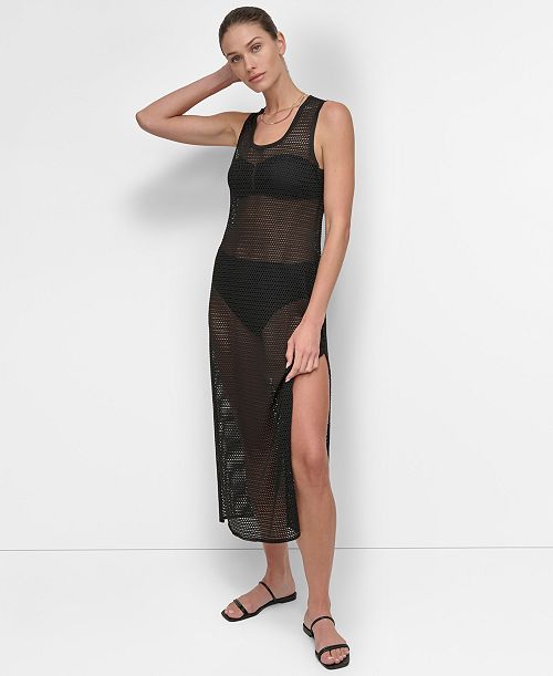 DKNY Women's Mesh Maxi Dress Swim Cover-Up Women's Fashion Shoes & Accessories