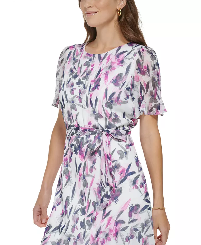 DKNY Women's Printed Midi Dress Women's Fashion Shoes & Accessories