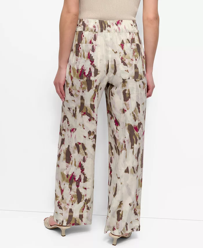 DKNY Women's Printed Wide-Leg Drawstring Pants Women's Fashion Shoes & Accessories
