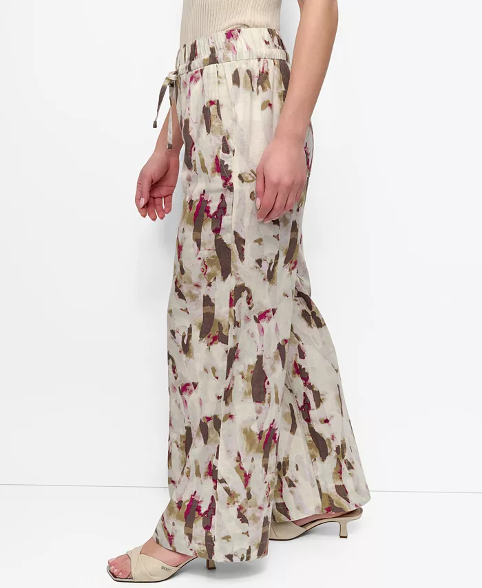 DKNY Women's Printed Wide-Leg Drawstring Pants Women's Fashion Shoes & Accessories