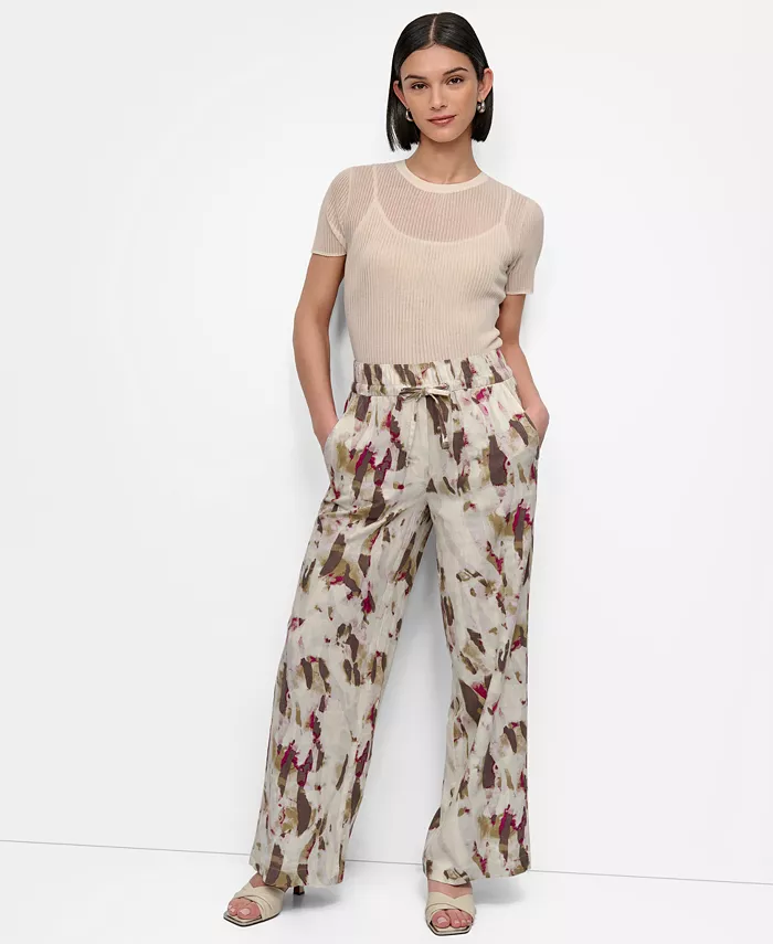DKNY Women's Printed Wide-Leg Drawstring Pants Women's Fashion Shoes & Accessories