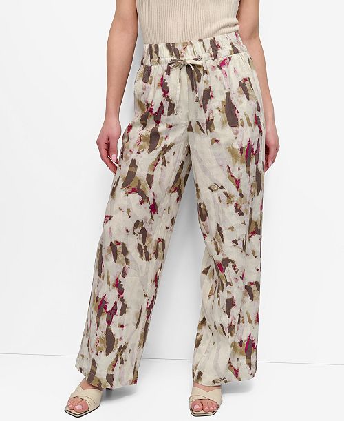 DKNY Women's Printed Wide-Leg Drawstring Pants Women's Fashion Shoes & Accessories