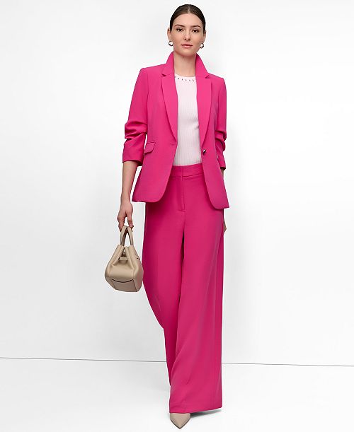 DKNY Women's Ruched-Sleeve Aero Crepe Blazer & High Rise Pants Women's Fashion Shoes & Accessories