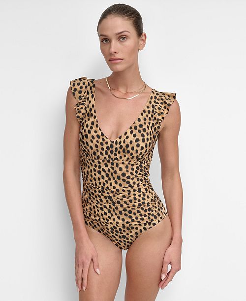 DKNY Women's Ruffled Underwire One-Piece Swimsuit Women's Fashion Shoes & Accessories