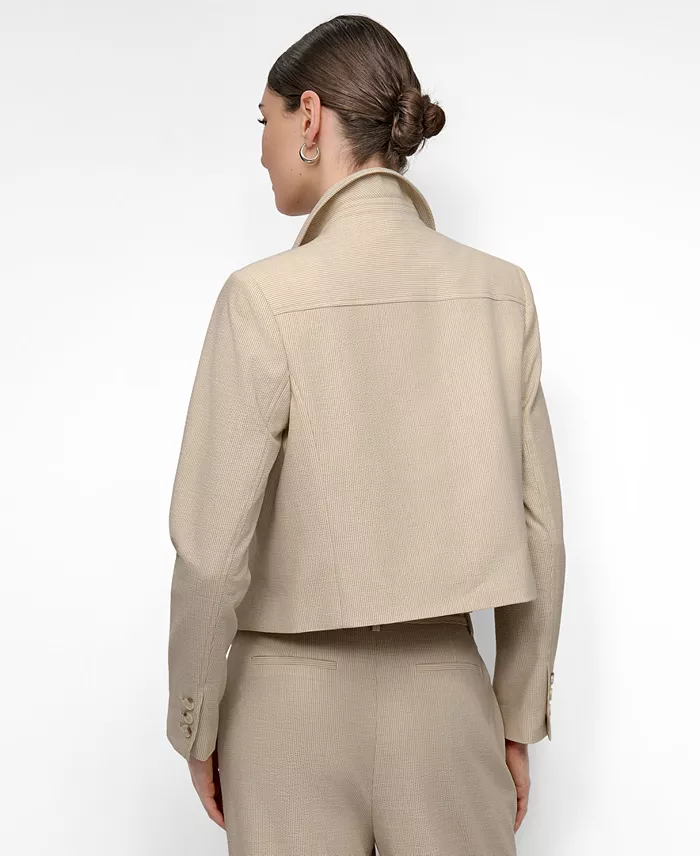 DKNY Women's Seersucker Button-Front Cropped Jacket Women's Fashion Shoes & Accessories